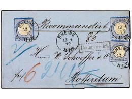 ALEMANIA. 1872(April 12). Registered Cover To Rotterdam Franked By Small Shield 1872 3x2gr Blue All Cancelled By Neat Rh - Andere & Zonder Classificatie