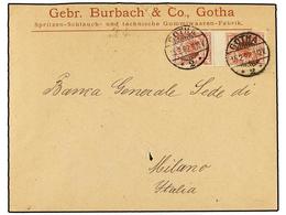 ALEMANIA. Mi.47 (2). 1892. GOTHA To ITALY. Envelope With 10 Pf. Rose Pair With INTERPANEL. Rare On Cover. - Other & Unclassified