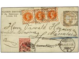 ALEMANIA. 1898. LONDON To GERMANY. 1 P. Rose Envelope (reduced At Left) Uprated With Three Great Britian 1 1/2 P. Orange - Otros & Sin Clasificación