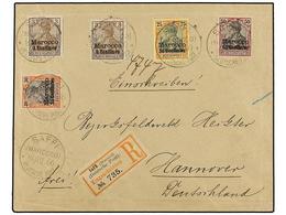 MARRUECOS ALEMAN. Mi.7 (2), 10, 11, 13. 1900. SAFFI A ALEMANIA. Carta Certificada, Precioso Franqueo, Al Dorso Llegada. - Otros & Sin Clasificación