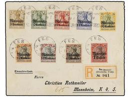 MARRUECOS ALEMAN. Mi.21/29. 1907. FEZ A ALEMANIA. Precioso Franqueo, Carta Certificada, Al Dorso Llegada. - Otros & Sin Clasificación