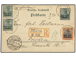 MARRUECOS ALEMAN. Mi.8 (2), 11. 1912. TANGER A ALEMANIA. Entero Postal Doble De 5 Pf. + 5 Pf. Con Franqueo Complementari - Andere & Zonder Classificatie