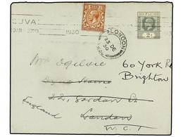 FIJI. 1930. TOUVA To LONDON. 2 D. Grey Redirected To BRIGHTON With British 1 1/2 D. Brown Stamp. - Altri & Non Classificati
