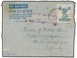 INDIA. 1947. BOMBAY To ENGLAND. CRASH COVER. Aerograme Crashed Into The Sea When Landing At BAHRAIN, PERSIAN GULF. Cache - Other & Unclassified