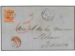 JAMAICA. 1879 (Oct 10). Cover To Rouen, France Franked By Single 1872 4d Red Orange Tied By AO1 Obliterator In Blue-blac - Altri & Non Classificati