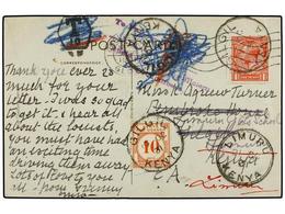 KENIA. 1931. CHELTENHAM To GILGIL. Postcard Franked With 1 P. Red, Taxed With Kenia 10 Cents Red And Redirected To LIMUR - Andere & Zonder Classificatie