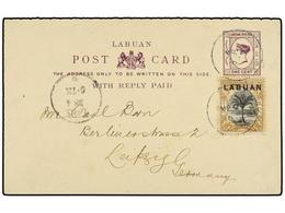 LABUAN. Sg.64. 1894. LABUAN To GERMANY. 1 Cts. + 1 Cent. Postal Stationery Uprated With 3 Cents. Stamp, Arrival In Front - Altri & Non Classificati