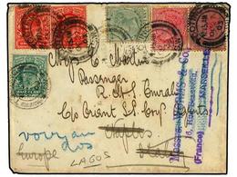 LAGOS. 1903 (Oct 27). Great Britain ½d And 2x1d Used With LAGOS ½d And 1d Pair Tied By Tooting Cds's, Mailed To Naples F - Andere & Zonder Classificatie