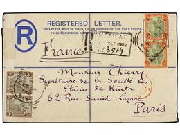 MALAYA: FEDERACION DE ESTADOS. 1902. FMS 5 C. Ultramarine Registered Stationery Envelope Used To PARIS And Up-rated With - Otros & Sin Clasificación