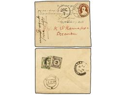 MALAYA. 1928. SARAKANEI (India) To SERAMBAN (Negri Sembilan, Malaya). One Anna Postal Stationery Envelope, Taxed On Arri - Sonstige & Ohne Zuordnung