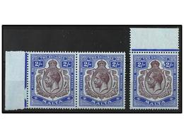 * MALTA. Sg.103 (3). 2 Sh. Purple And Blue, 3 Stamps. Light Surfaced Adherences. Stanley Gibbons.210£. - Altri & Non Classificati