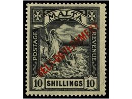 * MALTA. Sg.105, 121. 1922. 10 Sh. Black. 2 Stamps CC And CA Water Mark. Light Hinged. Stanley Gibbons.390£. - Other & Unclassified