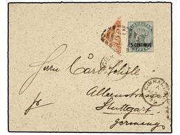 MARRUECOS INGLES. 1891. TANGIER To GERMANY. Cover Franked With Gibraltar 5 Cts. On 1/2 D. Green And Bisected 40 Cts. Sta - Altri & Non Classificati