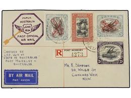 PAPUA Y NUEVA GUINEA. Sg.40, 118 (2), 132. 1934. PORT MORESBY To AUSTRALIA. FIRST FLIGHT Cover, Arrival On Reverse (Mu.  - Andere & Zonder Classificatie