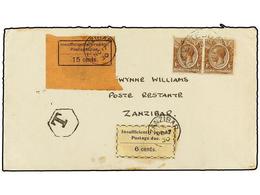 ZANZIBAR. Sg.D8, D21. 1930. Underpaid Cover From ENTEBBE Franked By Kenya & Uganda 1922 1c. Brown Pair Struck With Hexag - Other & Unclassified