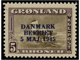 */** GROENLANDIA. Fa.19/27 + V2. 1945. Complete Set Red And Blue Overprint (15 Stamps). - Sonstige & Ohne Zuordnung