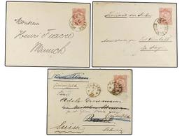 IRAN. 1897-98. Three Postal Stationary Envelope Of 12 Ch. Red Sent Ot SWITZERLAND, GERMANY And HOLLAND. - Otros & Sin Clasificación