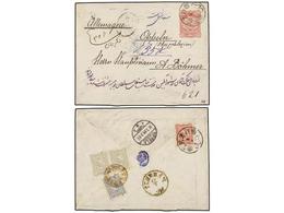 IRAN. Sc.104 (2), 110, 111. 1899. YEZD To GERMANY. 12 Ch. Red Postal Stationary Envelope Uprated With 1 Ch. (2), 10 Ch.  - Otros & Sin Clasificación