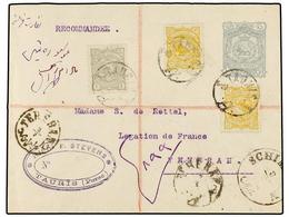 IRAN. Sc.136, 140 (2). 1901. TAURIS To TEHERAN. 10 Ch. Grey Postal Stationary Envelope Uprated With 1 Ch. And 2 Ch. (2)  - Altri & Non Classificati