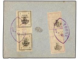 IRAN. Sc.422 (2), 423 (2). 1907. TOUNE. 1 Ch. Violet (2) And 2 Ch. Grey (2) Provisional Stamps. Slight Paper Missing On  - Otros & Sin Clasificación