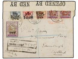IRAN. Sc.541, 589 (2), 593, 600, 549. 1918. CHUSTER To SCOTLAND. Envelope Franked With 1 Ch. On 2 Ch. (2), 3 Ch. On 10 C - Andere & Zonder Classificatie