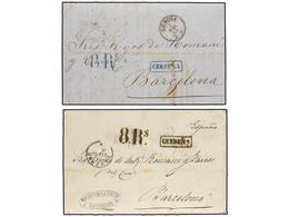ITALIA. 1861-63. Dos Cartas De GÉNOVA A BARCELONA. Marcas De Entrada CERDEÑA En Azul Y Negro. - Altri & Non Classificati