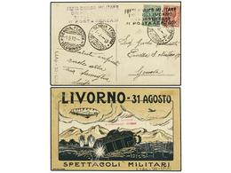 ITALIA. 1919. LIVORNO A GÉNOVA. Tarjeta Postal SPETTACOLI MILITARI Con Franqueo De 5 Cts. Verde Y 10 Cts. Rojo Con Marca - Otros & Sin Clasificación