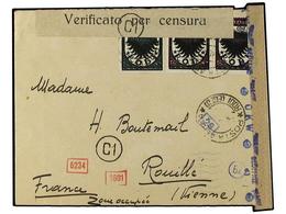 ITALIA: EGEO-RODAS. 1942. Censored Envelope To France Bearing Rhodes Air Mail 1 Lira Black And Green (SG 126) And 80 Cen - Otros & Sin Clasificación