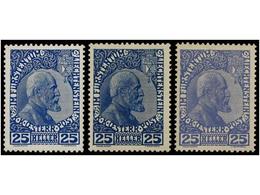 ** LIECHTENSTEIN. Mi.3x, 3ya, 3yb. 1912. 25 He. Blue (chalky Paper), 25 He. Blue And 25 He. Ultramarine (unsurfaced Pape - Otros & Sin Clasificación