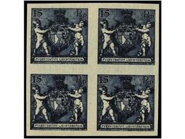 (*) LIECHTENSTEIN. Mi.45 (4), 48 (8), 49 (4), 50 (12), 52 (8) PK. 1921. Imperforate PROOFS In Block Of Four. 2 Rp. Red,  - Sonstige & Ohne Zuordnung