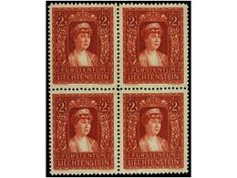 ** LIECHTENSTEIN. Yv.129 (4). 2 Fr. Red Brown. Block Of Four, Never Hinged. LUXE. Yvert.500€. - Otros & Sin Clasificación