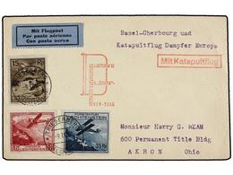 LIECHTENSTEIN. 1930 (9-IX). TRIESENBERG To USA. 15 Rp., 35 Rp. And 1 Fr. CATAPULT FLIGHT By The German Shit 'EUROPA'. - Otros & Sin Clasificación