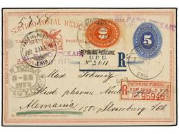 MEXICO. Sc.218. 1893. CHIHUAHUA A ALEMANIA. Entero Postal De 5 Ctvos. Azul Con Franqueo Adicional De 10 Ctvos. Rojo. Cir - Altri & Non Classificati