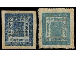 (*) NEPAL. Sg.13, 18. 1898-99. 1 A. Blue, Poor Native Paper, Two Stamps, Pin Perf. And Imperforate. Stanley Gibbons.140£ - Andere & Zonder Classificatie