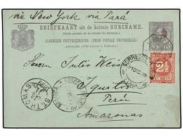 SURINAM. 1899. SURINAME A PERÚ. Entero Postal De 5 Cts. Lila Con Franqueo Adiconal De 2 1/2 Cts. Rojo, Mat. Octogonal Fr - Otros & Sin Clasificación