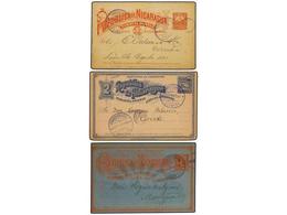 NICARAGUA. 1894-98. Tres Enteros Postales De 2 Ctvos. Azul. S Rosa, Rojo S. Crema, Rojo S. Azul, Circulados En El Interi - Sonstige & Ohne Zuordnung