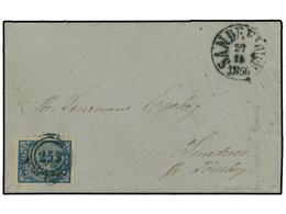 NORUEGA. 1856 (Nov 27). Cover To Sinderod, Near Tonsberg Franked By Very Fine 1855 4sk. Blue Tied By '253' Ringed Numera - Otros & Sin Clasificación