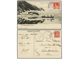 NORUEGA. 1906 (Aug 14). Postcard From Advent Bay To France Franked By Posthorn 10ö. Carmine Tied By Tromso Cds's; Front  - Andere & Zonder Classificatie