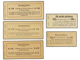 NORUEGA. Fa.H-10, 19R, 20bH, 29V, 30V. 1910-1958. STAMP BOOKLETS. 5 Booklets . (Fa. 6.800 Kr.). - Sonstige & Ohne Zuordnung