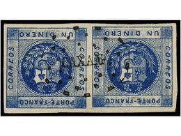 ° PERU. Sc.9 (2). 1860. 1 Dinero Azul. Pareja, Mat. CÍRCULO DE PUNTOS De CAXAMARCA. Muy Bonita. - Sonstige & Ohne Zuordnung