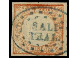 ° PERU. Sc.12. 1862. 1 Dinero Rojo. Mat. CÍRCULO DE PUNTOS De SALI-TRAL En Azul. MAGNÍFICO Y RARÍSIMO. (Lamy 80p.). - Andere & Zonder Classificatie