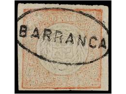 ° PERU. Sc.12. 1862. 1 Dinero Rojo, Mat. Ovalado BARRANCA. PRECIOSO Y RARO. (Lamy 50p.). - Other & Unclassified