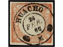 ° PERU. Sc.12. 1862. 1 Dinero Rojo, Mat. FECHADOR Adornado De HUACHO. PRECIOSO. - Sonstige & Ohne Zuordnung