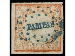 ° PERU. Sc.12. 1862. 1 Dinero Rojo, Mat. CÍRCULO DE PUNTOS De PAMPAS En Azul. PRECIOSO Y RARO. (Lamy 50p.). - Other & Unclassified