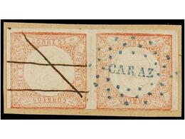 ° PERU. Sc.12a (2). 1862. 1 Dinero Rojo. Pareja CENTRO IMPRESO ACOSTADO (Sideways), Mat. CÍRCULO DE PUNTOS De CARAZ En A - Other & Unclassified