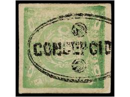 ° PERU. Sc.14. 1868. 1 Dinero Verde, Mat. Ovalado CONCEPCIÓN. PRECIOSO Y RARO. (Lamy 30p.). - Other & Unclassified