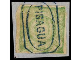 PERU. Sc.14. 1868. 1 Dinero Verde Sobre Fragmento, Mat. PISAGUA En Azul. PRECIOSO. - Otros & Sin Clasificación