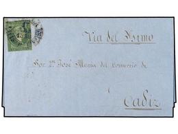 COLONIAS ESPAÑOLAS: FILIPINAS. 1859. MANILA A CADIZ. 1 Real Verde, Mat. Fechador En Azul MANILA/IS. FILIPINAS. MAGNIFICA - Sonstige & Ohne Zuordnung
