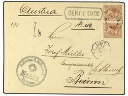 FILIPINAS. Ed.113(2). 1896. MANILA A AUSTRIA. 8 Ctvos. Castaño Rojo (2). Mat. PARRILLA COLONIAL Y Marca CERTIFICADO Fech - Altri & Non Classificati