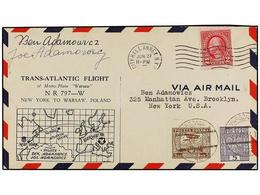 POLONIA. 1934. NEW YORK To WARSAW (Poland) Redirected To NEW YORK. FIRST FLIGHT With USA And Poland Franking. Signed By  - Andere & Zonder Classificatie